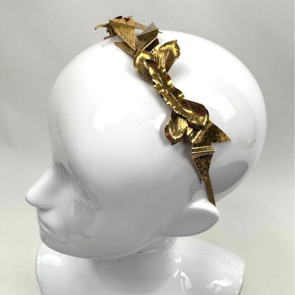 Jennifer Behr Vintage Gold Hand Hammered Floral Geometric Sculptural Headband